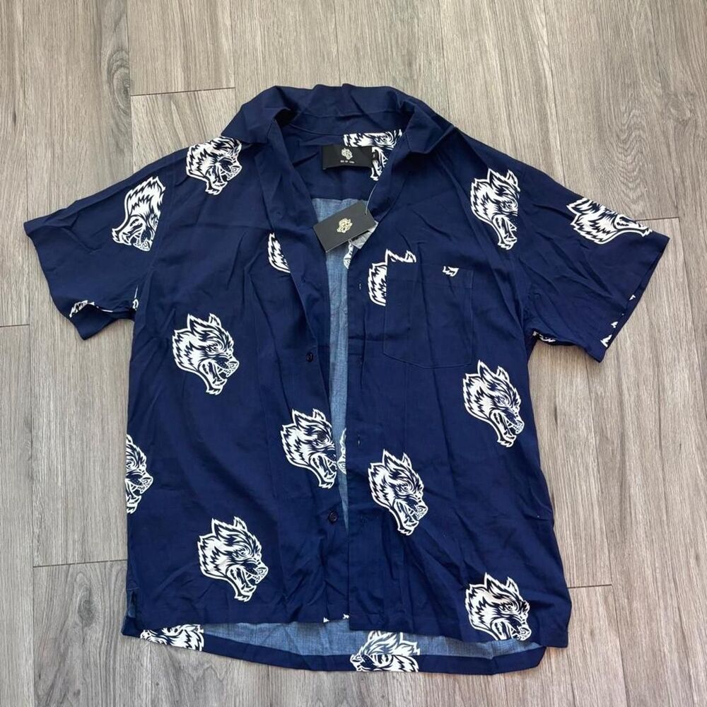 NWT Darc Sport Club Monogram Ace Button Up Shirt in Navy/White, Men’s Small